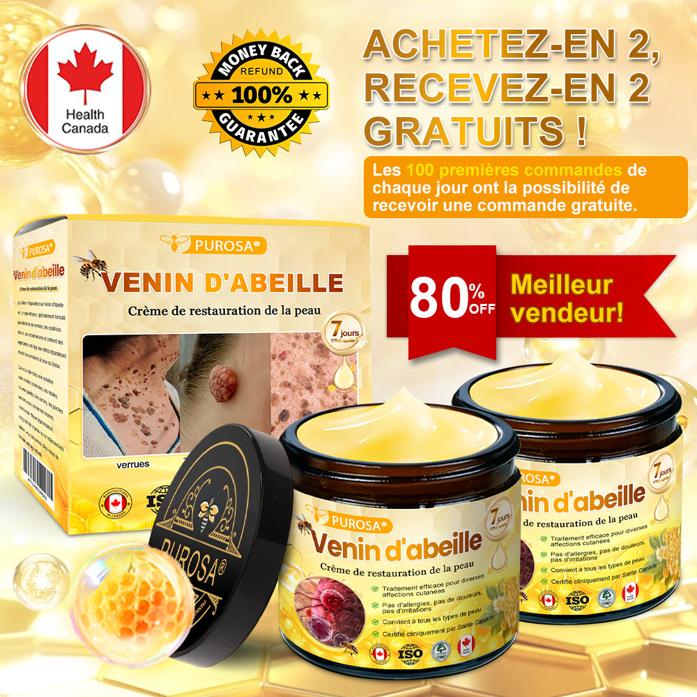 PUROSA® Crème de soin au venin d’abeille – Anti-âge, hydratation, réparation cutanée, unification du teint, traitement de l’acné et des taches brunes, élimination des verrues et des grains de beauté, soulagement du psoriasis