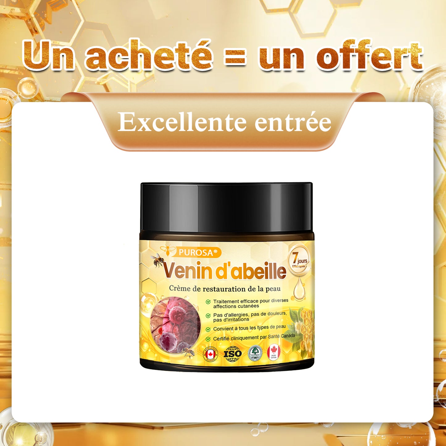 PUROSA® Crème de soin au venin d’abeille – Anti-âge, hydratation, réparation cutanée, unification du teint, traitement de l’acné et des taches brunes, élimination des verrues et des grains de beauté, soulagement du psoriasis