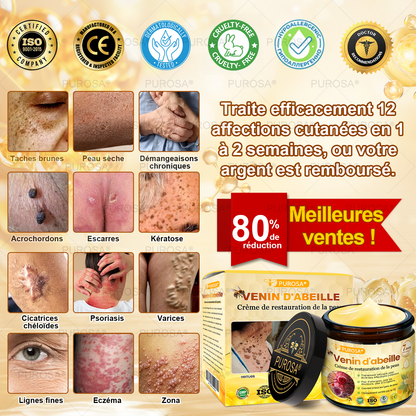 PUROSA® Crème de soin au venin d’abeille – Anti-âge, hydratation, réparation cutanée, unification du teint, traitement de l’acné et des taches brunes, élimination des verrues et des grains de beauté, soulagement du psoriasis