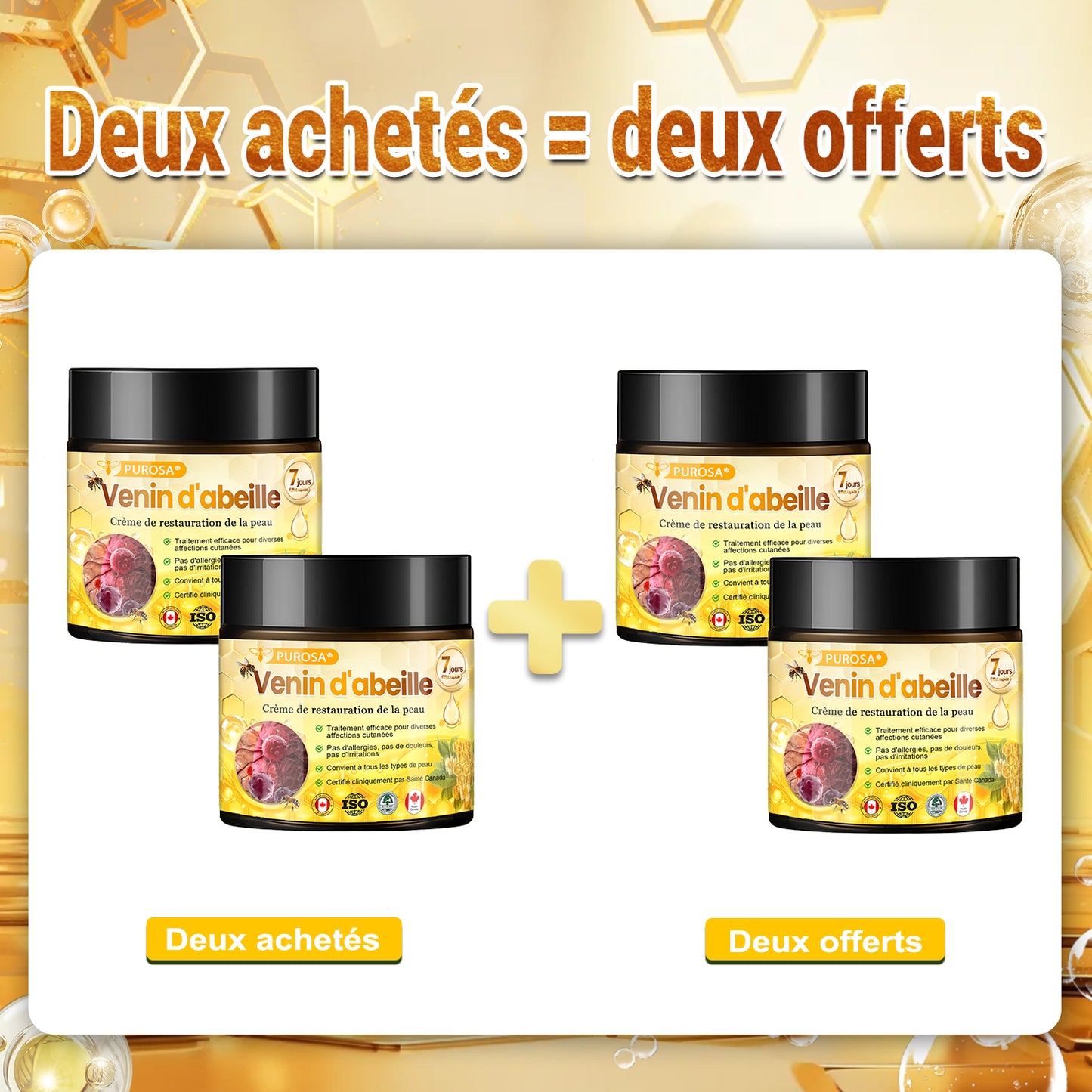 PUROSA® Crème de soin au venin d’abeille – Anti-âge, hydratation, réparation cutanée, unification du teint, traitement de l’acné et des taches brunes, élimination des verrues et des grains de beauté, soulagement du psoriasis