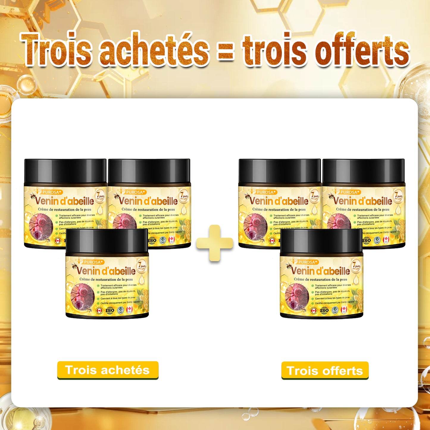 PUROSA® Crème de soin au venin d’abeille – Anti-âge, hydratation, réparation cutanée, unification du teint, traitement de l’acné et des taches brunes, élimination des verrues et des grains de beauté, soulagement du psoriasis