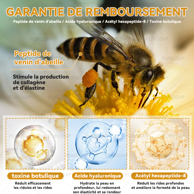 PUROSA® Crème de soin au venin d’abeille – Anti-âge, hydratation, réparation cutanée, unification du teint, traitement de l’acné et des taches brunes, élimination des verrues et des grains de beauté, soulagement du psoriasis