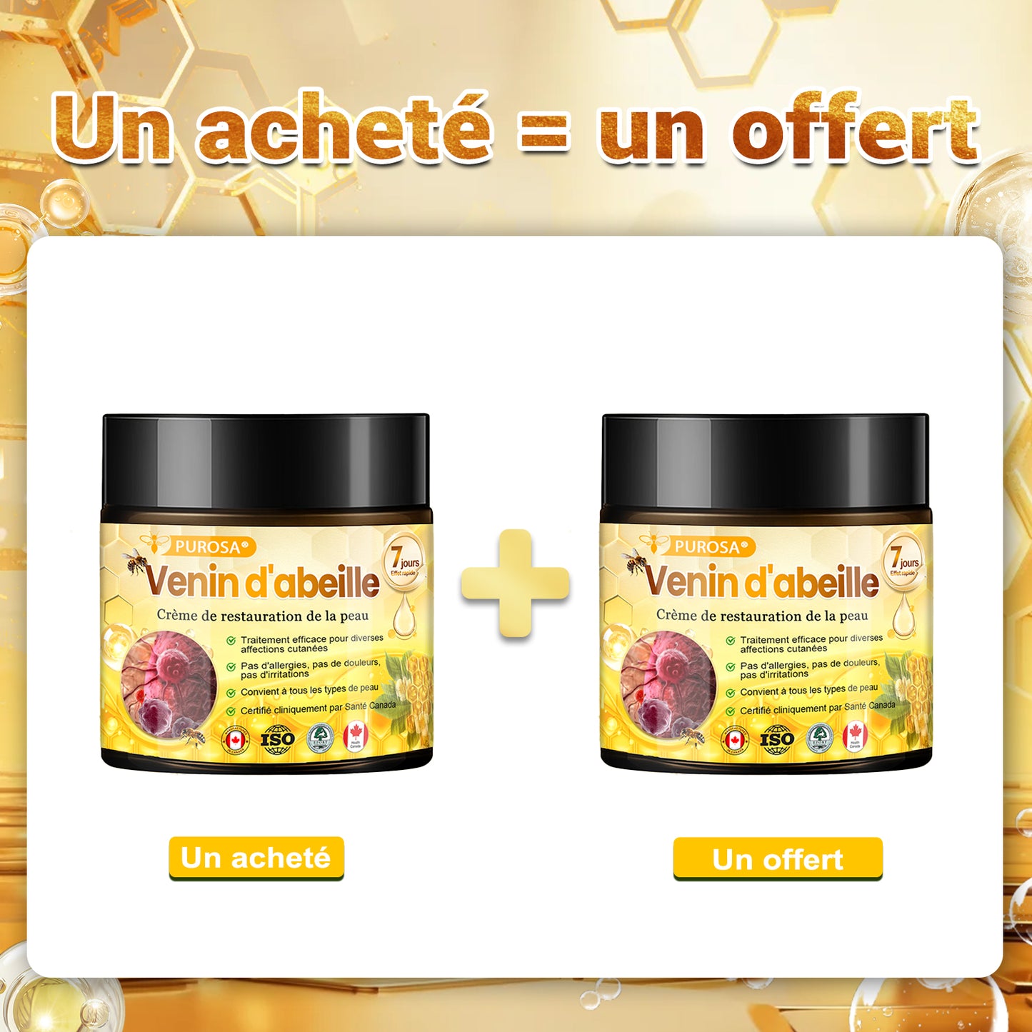 PUROSA® Crème de soin au venin d’abeille – Anti-âge, hydratation, réparation cutanée, unification du teint, traitement de l’acné et des taches brunes, élimination des verrues et des grains de beauté, soulagement du psoriasis