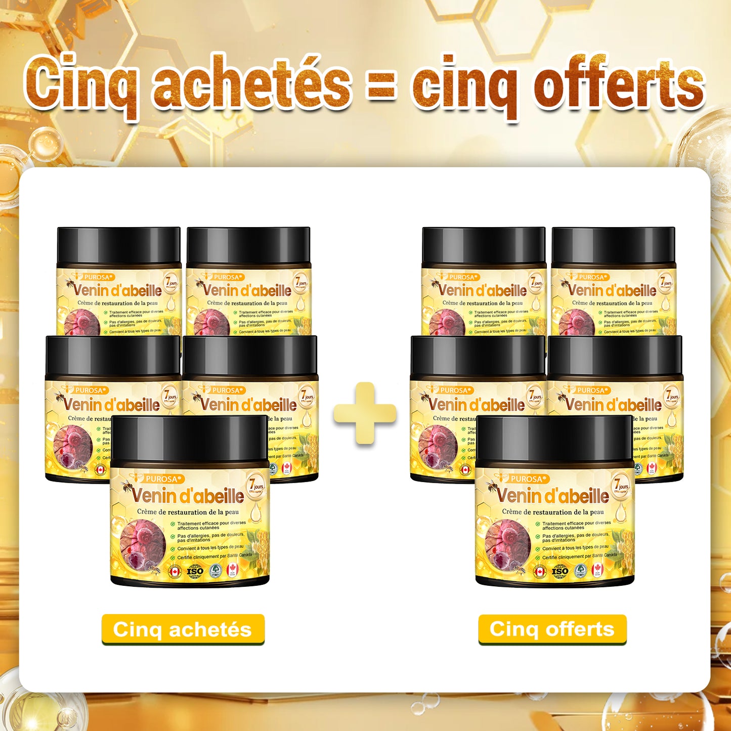 PUROSA® Crème de soin au venin d’abeille – Anti-âge, hydratation, réparation cutanée, unification du teint, traitement de l’acné et des taches brunes, élimination des verrues et des grains de beauté, soulagement du psoriasis